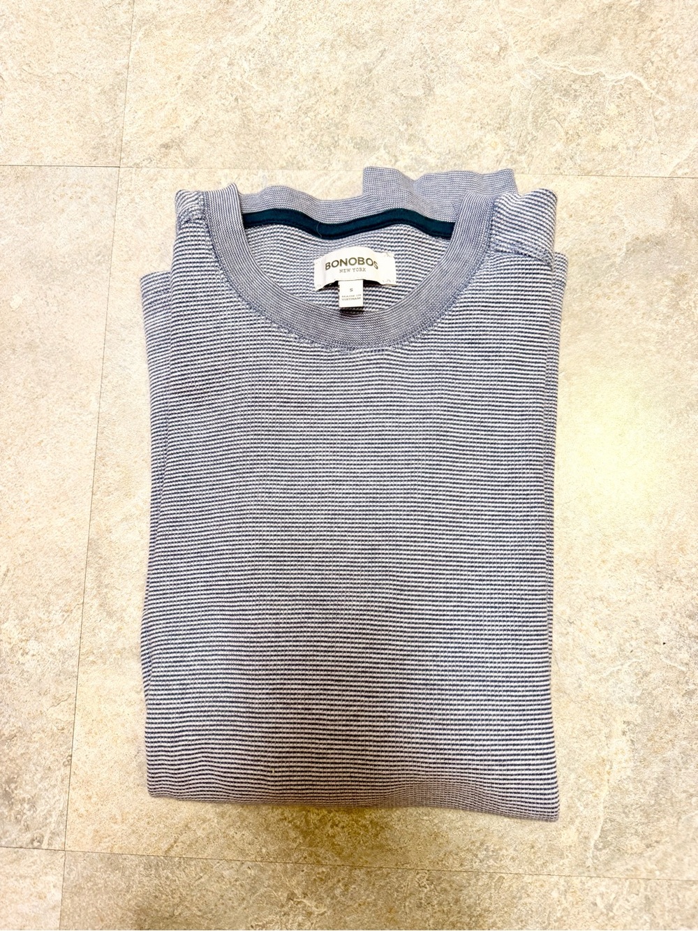 Bonobos Light Blue and White Micro-Stripe Crewneck Sweater